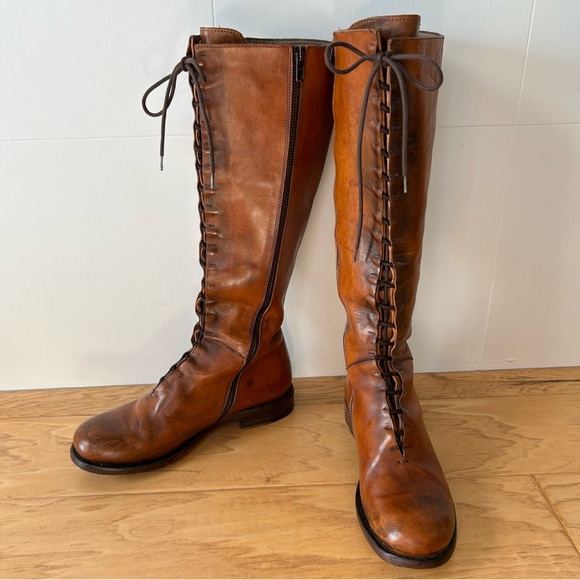 I.N.K. Lace Up Knee High Boot Brown Leather 36 Made in Italy Boho Bohemian Boots - Picture 3 of 8